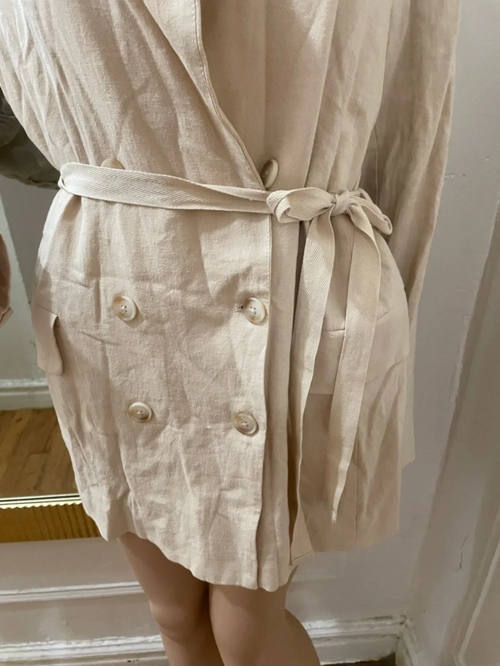Free People Beige Double-Breasted Blazer Jacket